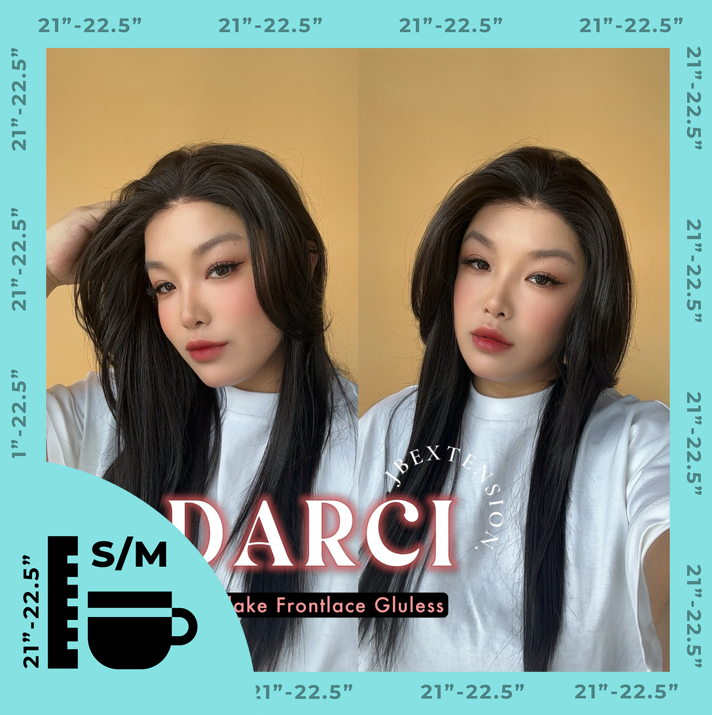 JBEXTENSION 25 Inches Natural Black Pre-Cut Snowflake Lace Frontlace Glueless Wig DARCI NATURAL BLACK【PERMATEASE】【BENDY EAR TABS】