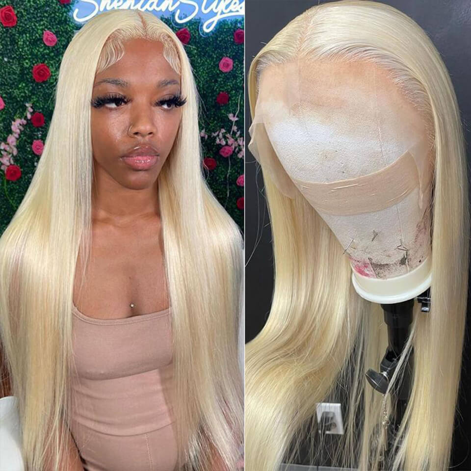 #613 Blonde Glueless Pull Go Drawstring Wigs Silky Straight 13x6 Full Lace Front Wig