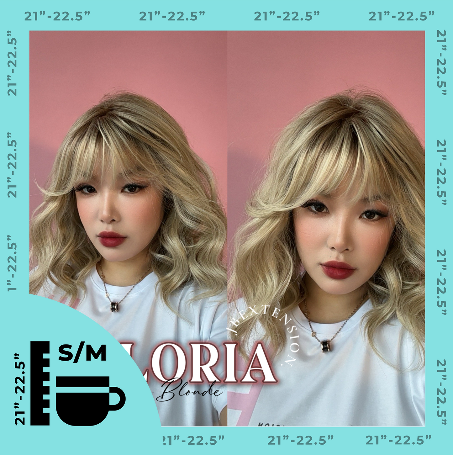 JBEXTENSION 14 Inches Curly Golden Blonde Wig with Bangs Pre-Cut T Part Snowflake Lace Frontlace Glueless Wig GLORIA GOLDEN BLONDE