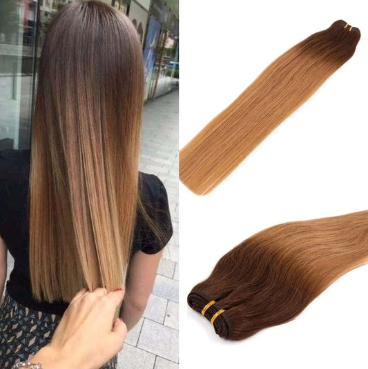JBextension Weft Hair Extensions Human Hair 20 inch 100g Sew in Hair Extensions Real Human Hair Natural Hand Tied Sew in Extensions for Women Doublde Weft Long Straight
