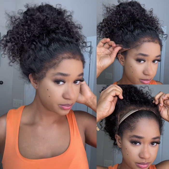 Free Wig Inside | 4C Curly Edges Invisi-String Snug Fit 360 Lace Frontal Curly Wigs Bleached Knots Pre Cut Lace Wigs