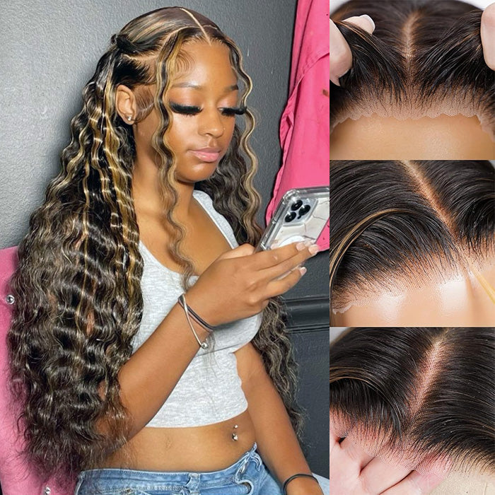 Blonde Highlight 8*5 Pre Cut HD Lace Closure Wigs Glueless Ready & Go Wig #MB/27 Color