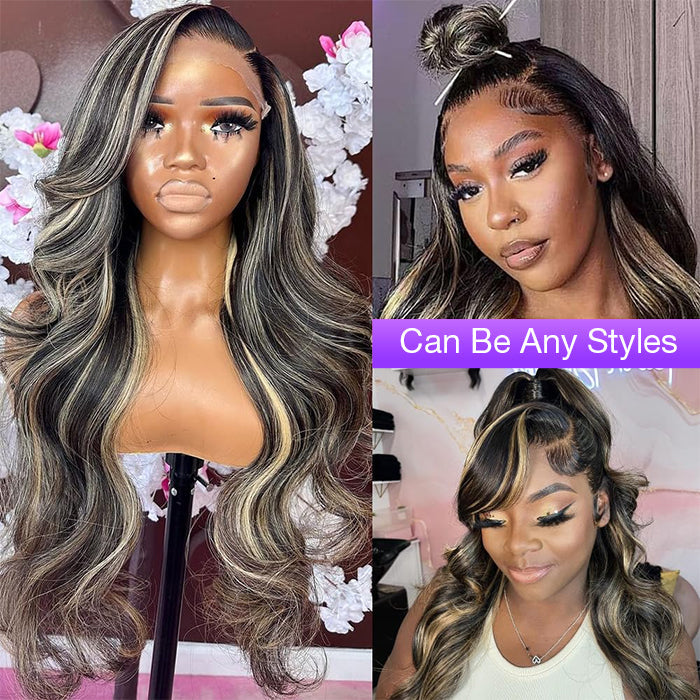 M1B/27 Balayage Highlight 13x6 Glueless HD Lace Front Wig Body Wave Pre Plucked Colored Human Hair Wigs