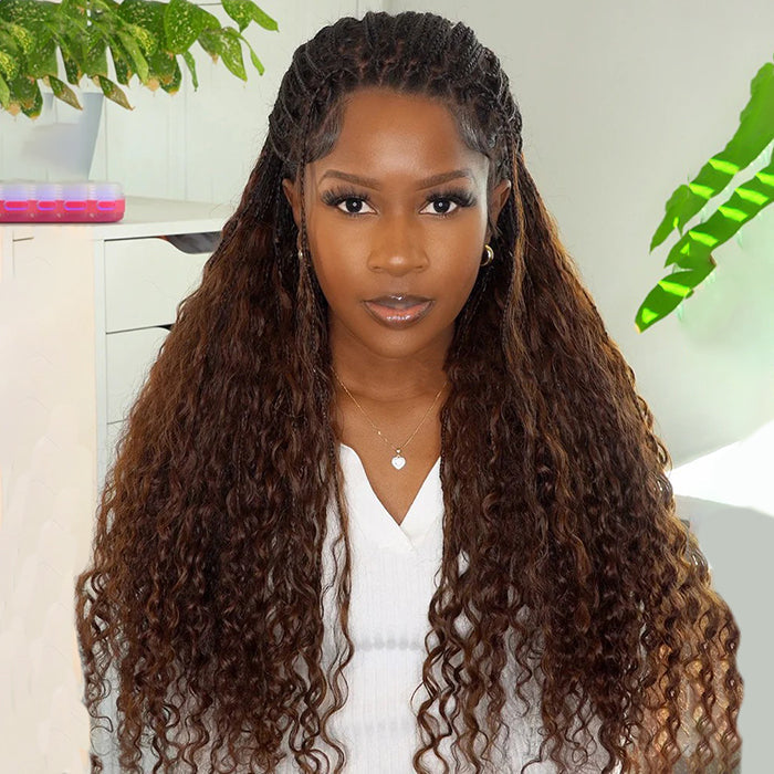 Glueless Pull Go Drawstring 13x6 HD Lace Frontal Colored Boho Braided Wigs for Black Women