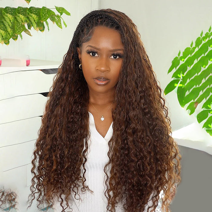 Glueless Pull Go Drawstring 13x6 HD Lace Frontal Colored Boho Braided Wigs for Black Women