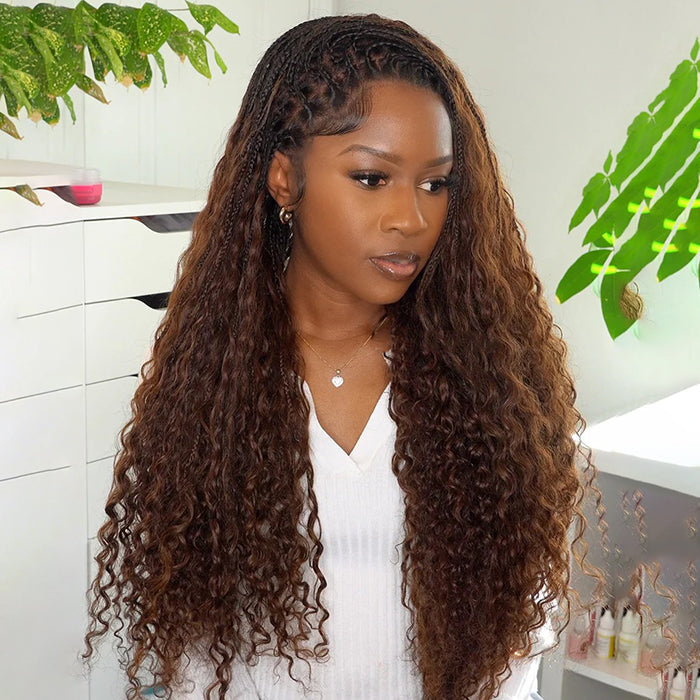 Glueless Pull Go Drawstring 13x6 HD Lace Frontal Colored Boho Braided Wigs for Black Women