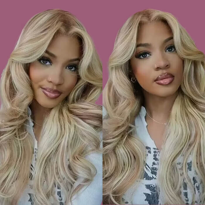 Barbie Blonde Highlight Lace Closure Wigs #18/613 HD Transparent 5x5 Lace Closure Human Hair Wigs