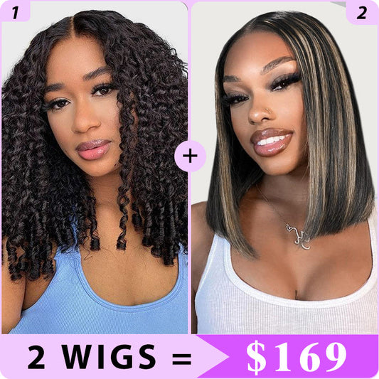2 Wigs Set | New In Burmese Curly 5x5 HD Lace Wig & M1b/27 Blonde Highlight Lace Human Hair Wig