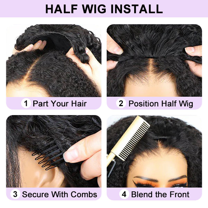 3 In 1 Half Wigs Kinky Curly Flip Over Human Hair Wigs Glueless Install Half Wig With Adjustable Drawstring Beginner Friendly