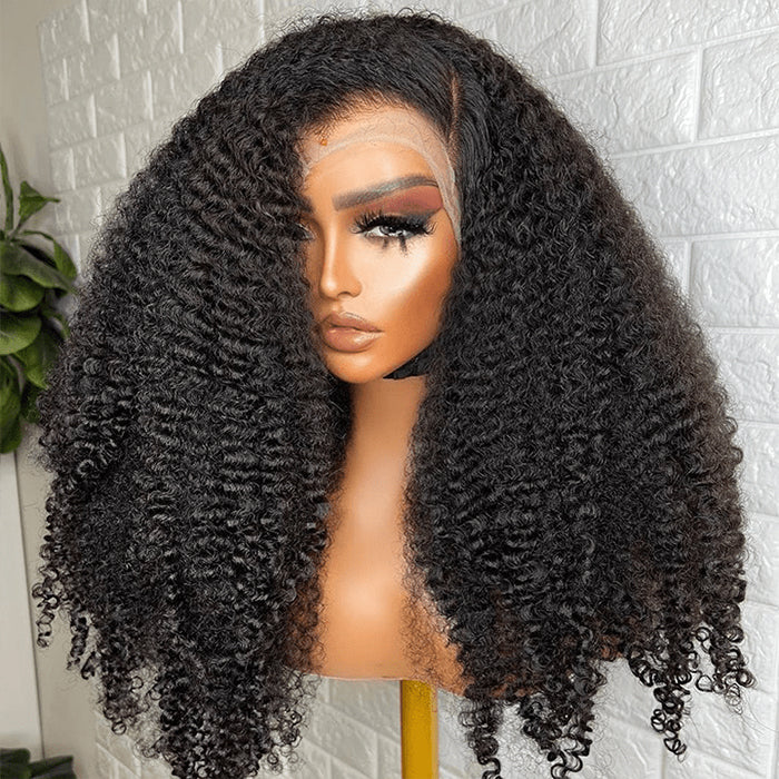 300% Density Kinky Curly Glueless Wigs Pre Plucked Hairline 13x4 HD Lace Front Human Hair Wigs