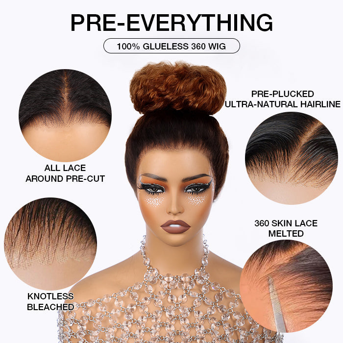 Curly Wig Ombre Auburn Brown 100% Human Hair 360 Skin Lace Frontal Invisi String Pre Everything Glueless Wig