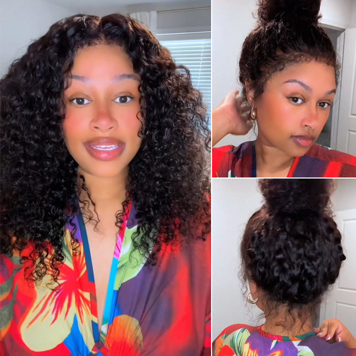 Kinky Edges Glueless 360 Full Lace Frontal Curly Wigs With Invisi-String Affordable Snug Fit Human Hair Wigs Lace Parting Anywhere