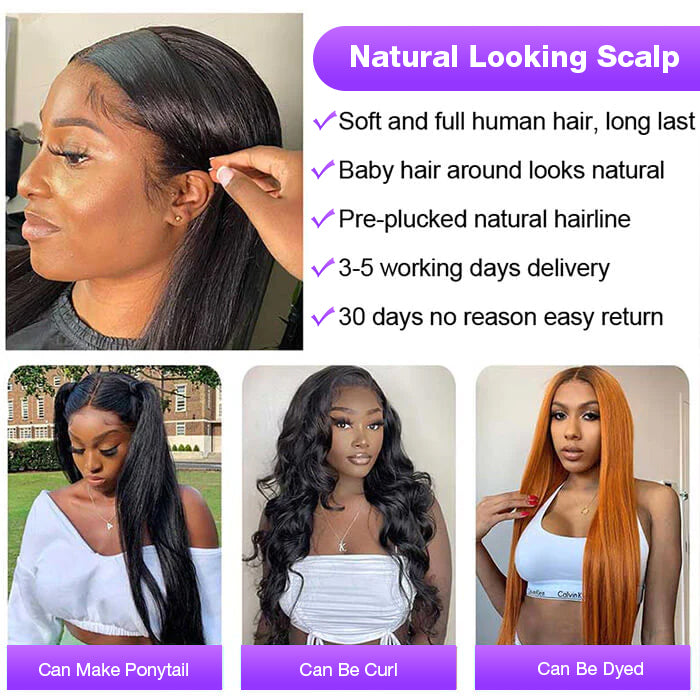 Middle Part 13x4 T-Part Lace Front Wigs for Black Women Human Hair Pre Plucked Glueless Brazilian Virgin Hair