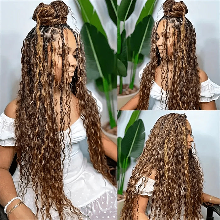 Glueless Pull Go Drawstring 13x6 HD Lace Frontal Colored Boho Braided Wigs for Black Women