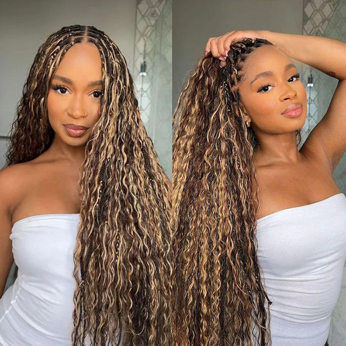 Glueless Pull Go Drawstring 13x6 HD Lace Frontal Colored Boho Braided Wigs for Black Women