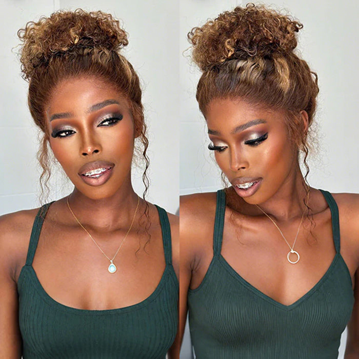 Ombre 4/27 Highlight Curly Wigs Invisi String Snug Fit 360 Pre Everything Glueless Wig