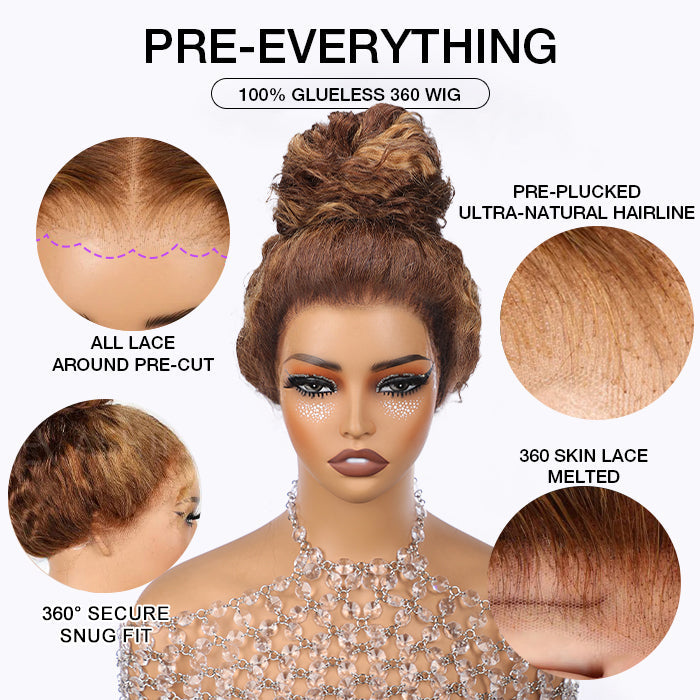 Highlight Curly Lace Front Wigs #4/27 Color Brazilian Remy Human Hair Wig Pre Plucked