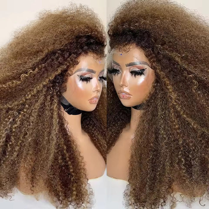 4C Edge Glueless Wigs Brown Highlight Water Wave Wigs 13x4 13x6 Invisible HD Lace Front Wigs with Drawstring Beginner Friendly