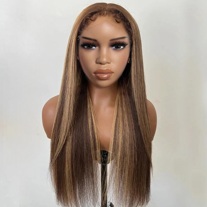 4C Edge Glueless Wigs Brown Highlight Water Wave Wigs 13x4 13x6 Invisible HD Lace Front Wigs with Drawstring Beginner Friendly