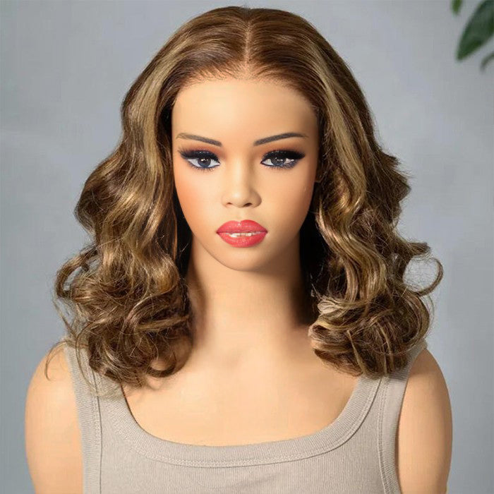 Highlight Color Short Loose Body Wave Pre Cut 8×5  HD Lace Wear Go Glueless Human Hair Wigs 220% Density