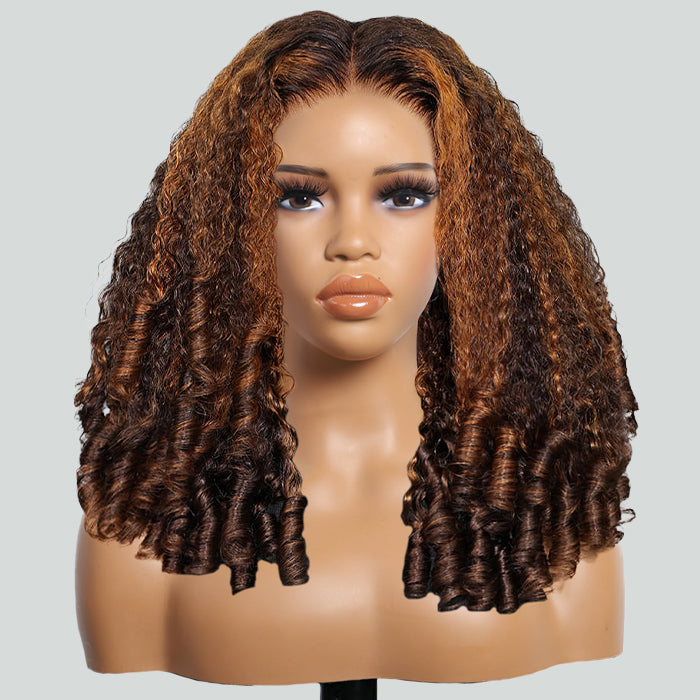 Burmese Curly Colored Wig with Finger Coil Ends Glueless 13x6 HD Lace Frontal Human Hair Wigs with Elastic Drawstring