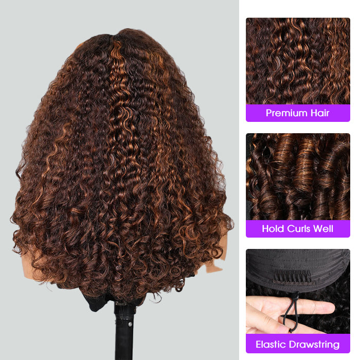 Burmese Curly Colored Wig with Finger Coil Ends Glueless 13x6 HD Lace Frontal Human Hair Wigs with Elastic Drawstring