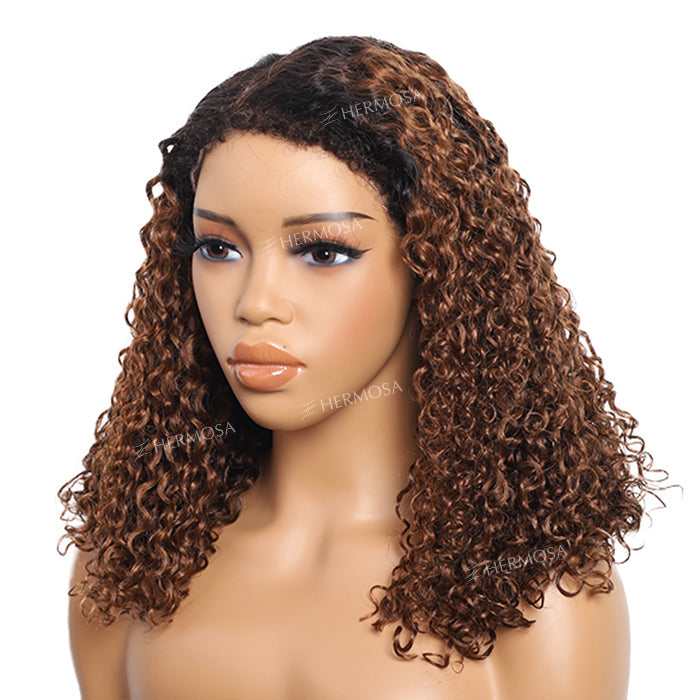Glueless 4C Edges Hairline Curly Wigs Ombre Brown 13x4 Frontal HD Lace Human Hair Pre Everything Wigs For Women