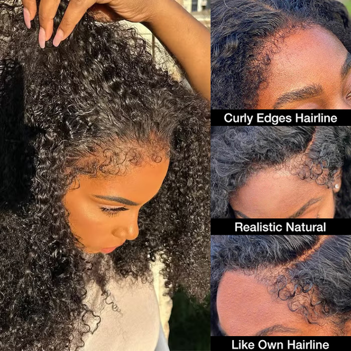 4C Edges Hairline Wig Transparent 13x4 HD Lace Pre-Plucked Curly Human Hair Wig with Curly Baby Hair
