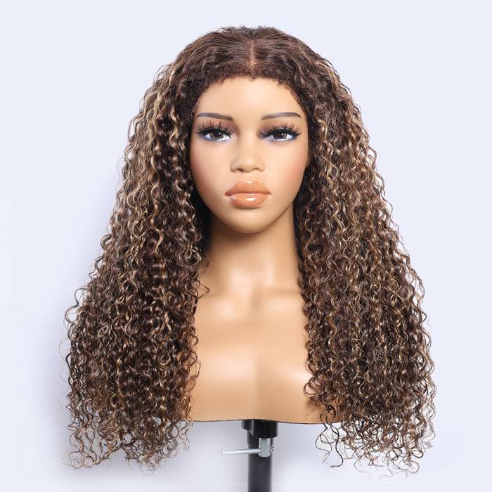 Glueless 4c Edge Blonde Highlight Curly Human Hair Lace Wig 13X4 13X6 Undetectable HD Lace Front Wig