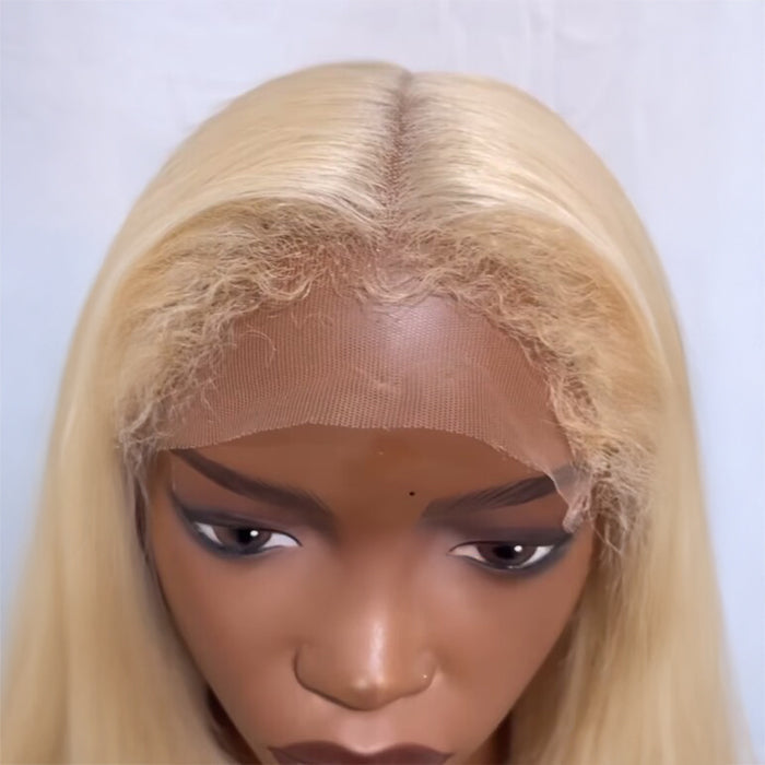 4C Edges Hairline Blonde 613 Silky Straight Glueless Ready To Wear Pre-Cut Lace Bob Wigs 220% Density
