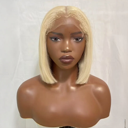 4C Edges Hairline Blonde 613 Silky Straight Glueless Ready To Wear Pre-Cut Lace Bob Wigs 220% Density