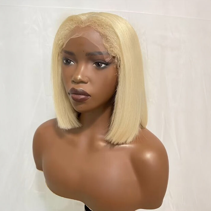 4C Edges Hairline Blonde 613 Silky Straight Glueless Ready To Wear Pre-Cut Lace Bob Wigs 220% Density