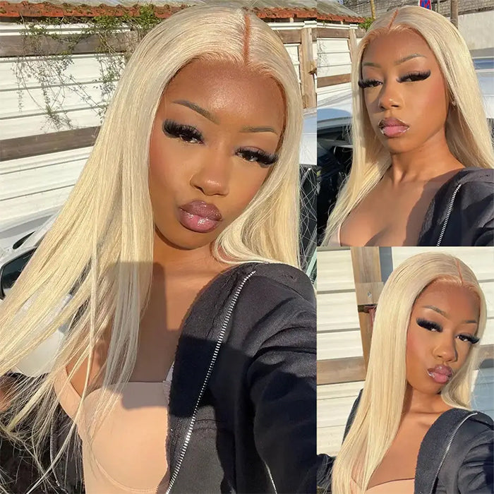 #613 Blonde Wig Glueless 5x5 HD Lace Closure Wig Blonde Human Hair Wigs 220% Density