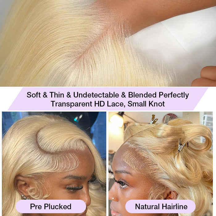 #613 Blonde Glueless Pull Go Drawstring Wigs Silky Straight 13x6 Full Lace Front Wig
