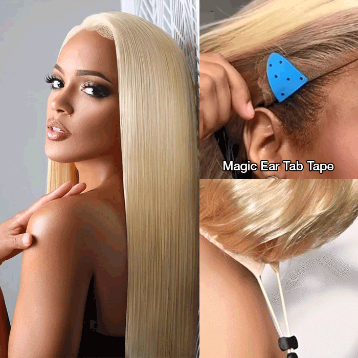 #613 Blonde Glueless Pull Go Drawstring Wigs Silky Straight 13x6 Full Lace Front Wig