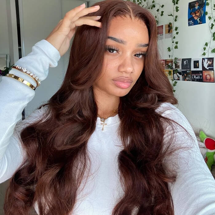 Body Wave #4 Chocolate Brown Glueless Wig 220% Density Pre-cut 8x5 HD Lace Wigs Ship In 24H