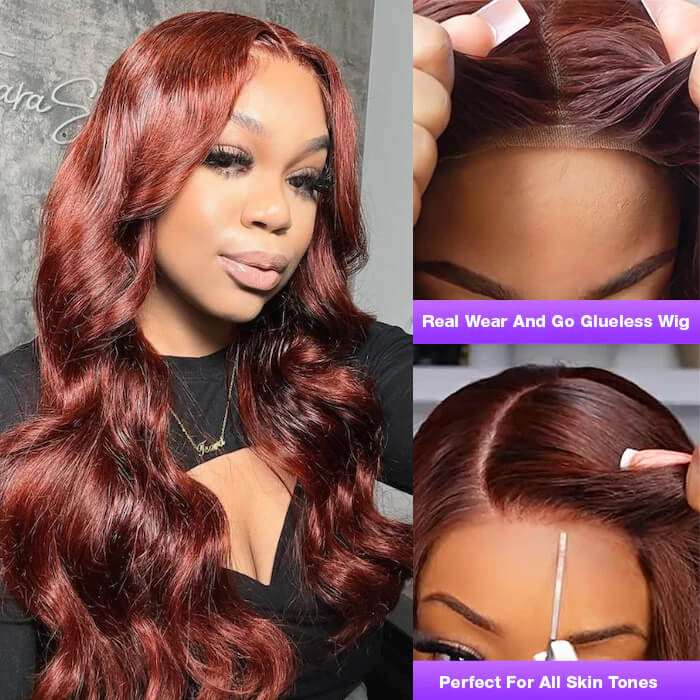 2Wigs = $189 | #33 Reddish Brown Color Body Wave Wig + Glueless Water Wave Wig