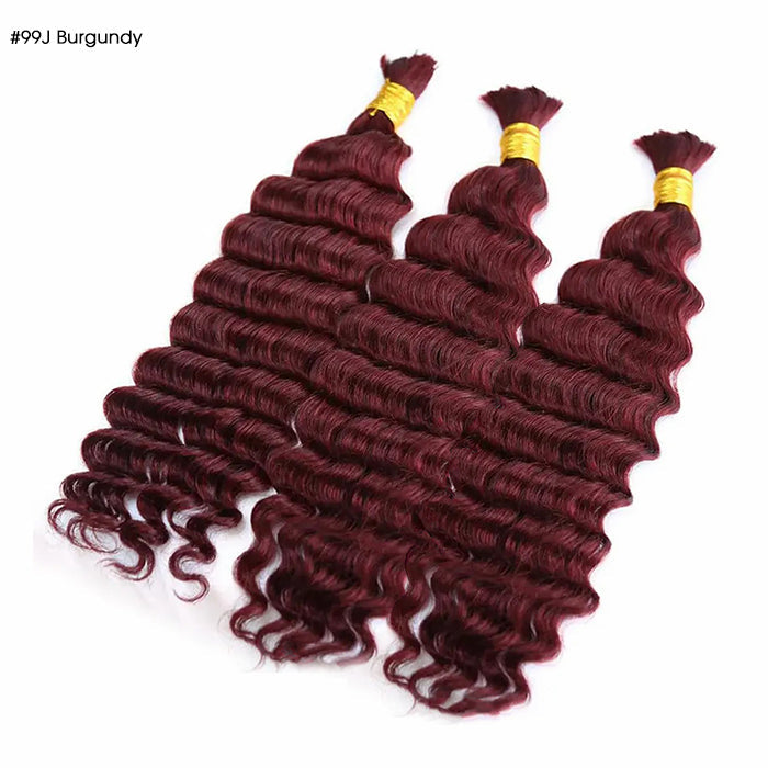 Deep Wave Colored Bulk Hair 100% Human Hair Extensions Bulk for Boho Knotless Braiding