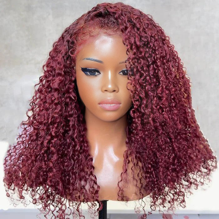 220% Density 4C Curly Edges Colored Wig 13x6 Full Lace Human Hair Glueless Wig with Curly Baby Hair