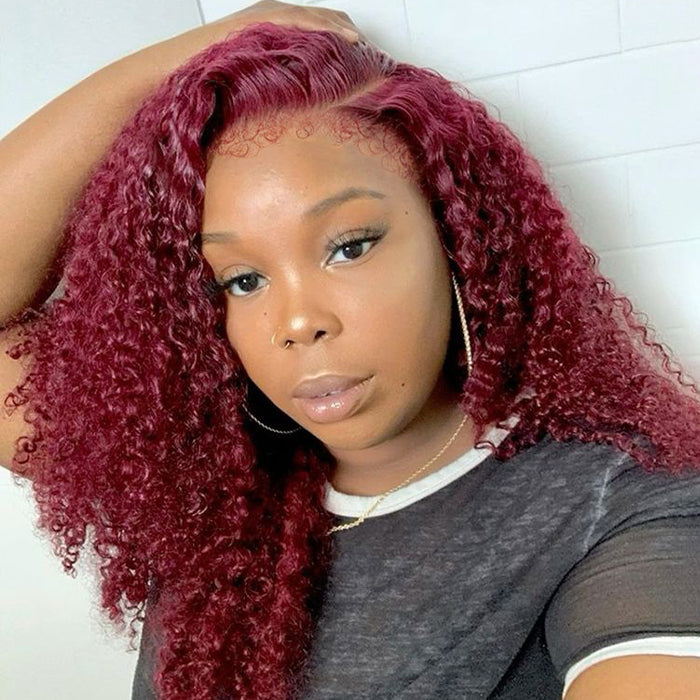 220% Density 4C Curly Edges Colored Wig 13x6 Full Lace Human Hair Glueless Wig with Curly Baby Hair