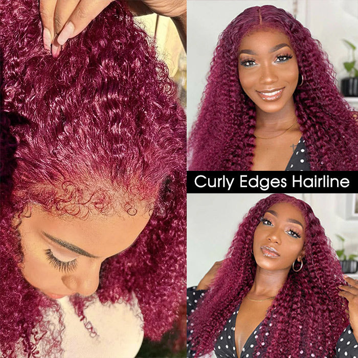 220% Density 4C Curly Edges Colored Wig 13x6 Full Lace Human Hair Glueless Wig with Curly Baby Hair