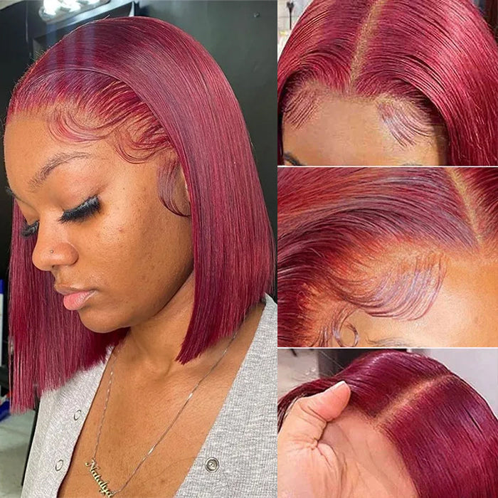 220% Density Short Straight Bob Wigs 13x4 HD Lace Front Wigs Pre Plucked & Bleached Knots Glueless Human Hair Wig