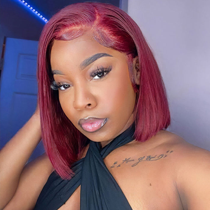 220% Density Short Straight Bob Wigs 13x4 HD Lace Front Wigs Pre Plucked & Bleached Knots Glueless Human Hair Wig