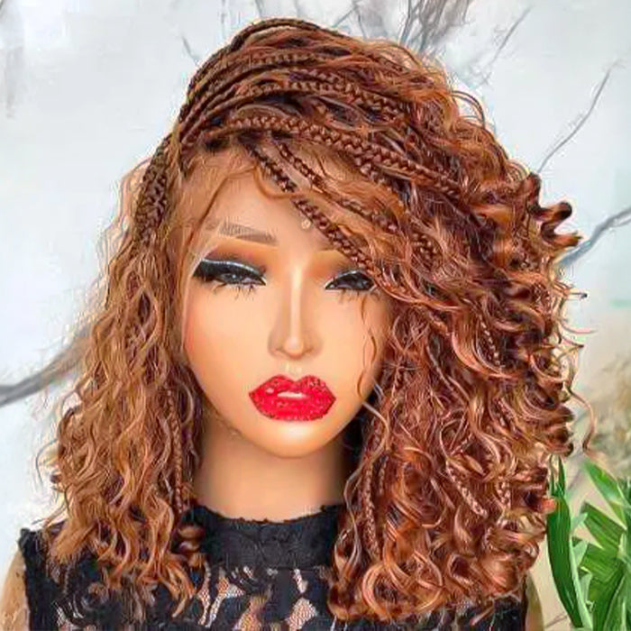 Copper Color Boho Braids Water Wave Glueless 13x6 Frontal HD Lace Human Hair Wig With Drawstring