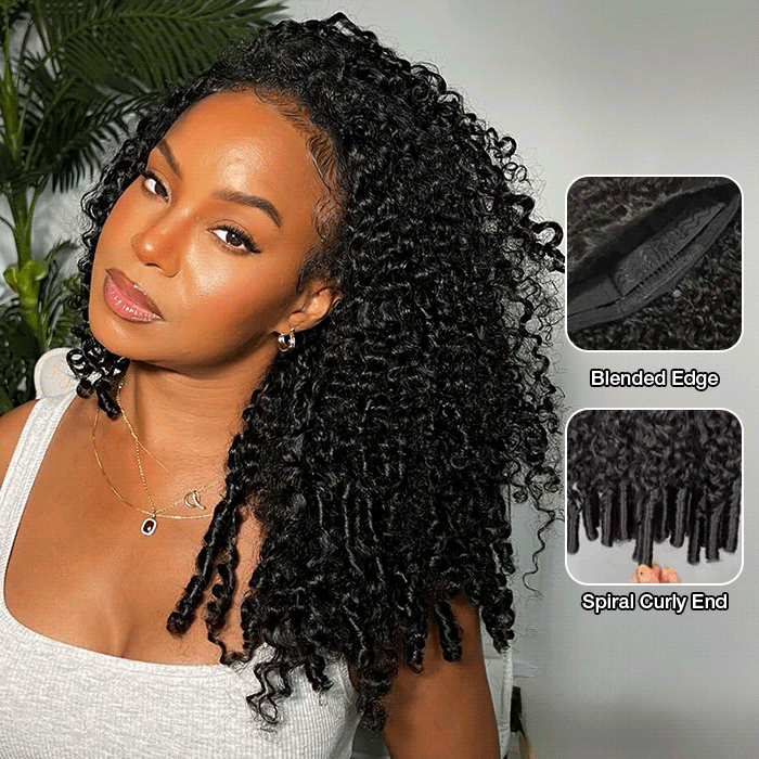 3 In 1 Half Wigs Kinky Curly Flip Over Human Hair Wigs Glueless Install Half Wig With Adjustable Drawstring Beginner Friendly