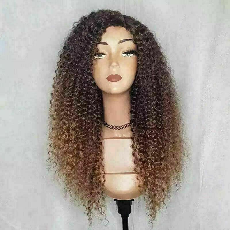 300 Density Luxury Curly Wig Ombre Auburn Brown 100% Human Hair Swiss 13x4 Lace Front Glueless Wig