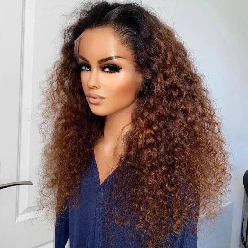 Ombre Brown Water Wave Invisi String Snug Fit 360 Melting Lace Frontal Bleached Knots Glueless Wig Human Hair