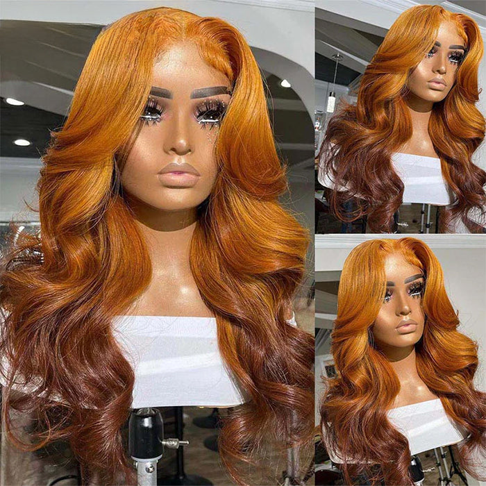 Ombre Ginger Brown Color Lace Front Wigs 13x6 Full HD Lace Frontal Wigs PrePlucked Hairline