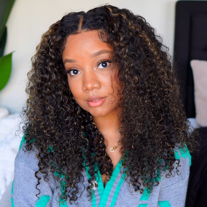 Glueless Blonde Highlight Curly Human Hair Wig For Black Women Pre Plucked 13X4 13X6 Undetectable HD Lace Front Wig