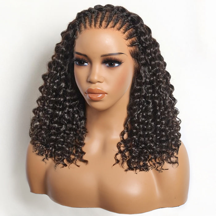 Knotless Fulani Braids Coily Deep Curly Wig Glueless Ear-to-ear 13x6 Frontal HD Lace Wig Human Hair Flexi-Fit Drawstring Cap